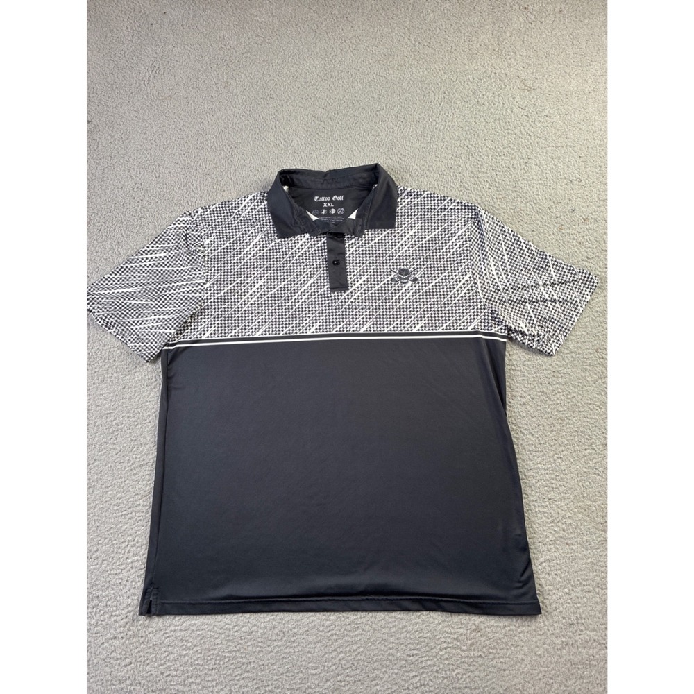 Tattoo Golf Polo Shirt XXL Houndstooth Skull & Crossbones Performance Stretch
